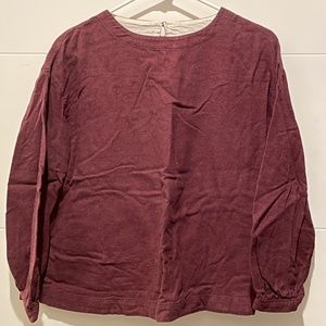 MUJI 100% Organic cotton Flannel Babydoll Blouse shirt top Maroon Burgundy XS
